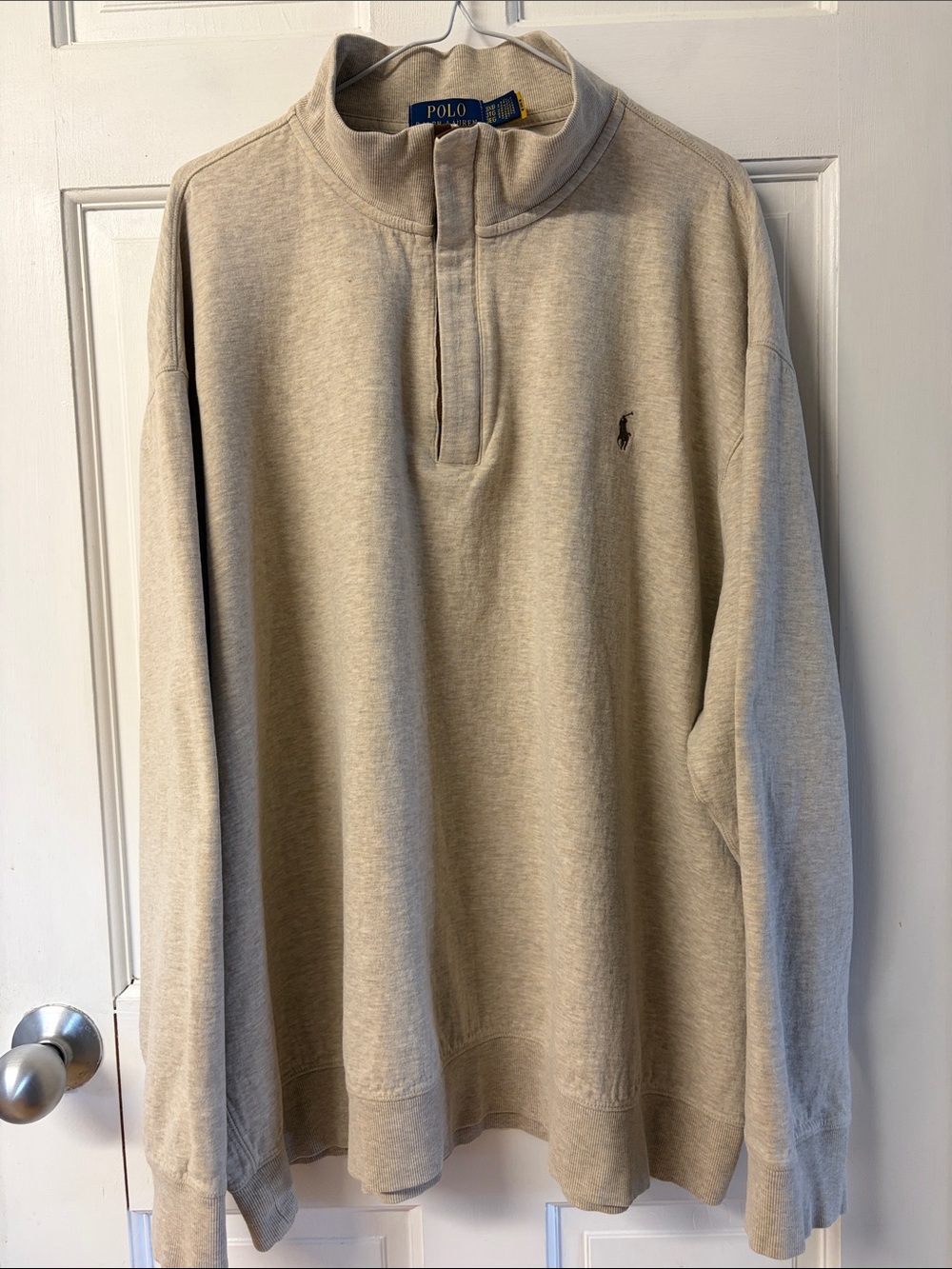 Polo Ralph Lauren Men's Luxury Jersey Quarter-Zip Pullover in tan size 3XL